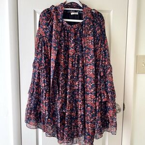 Ulla Johnson Navy and Red Floral Midi Skirt